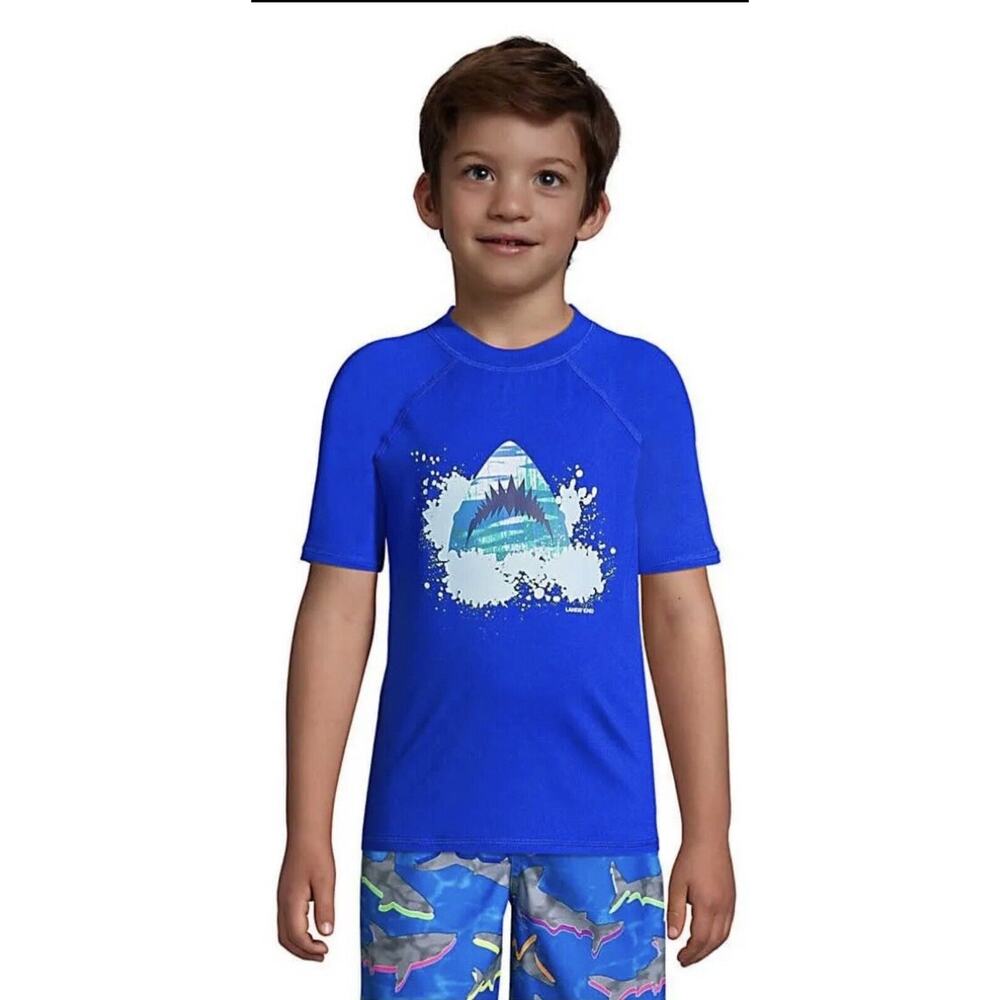 NEW Lands' End‎ Boys Short Sleeve Rash Guard Swim Shirt X-Small (4/5) UPF 50